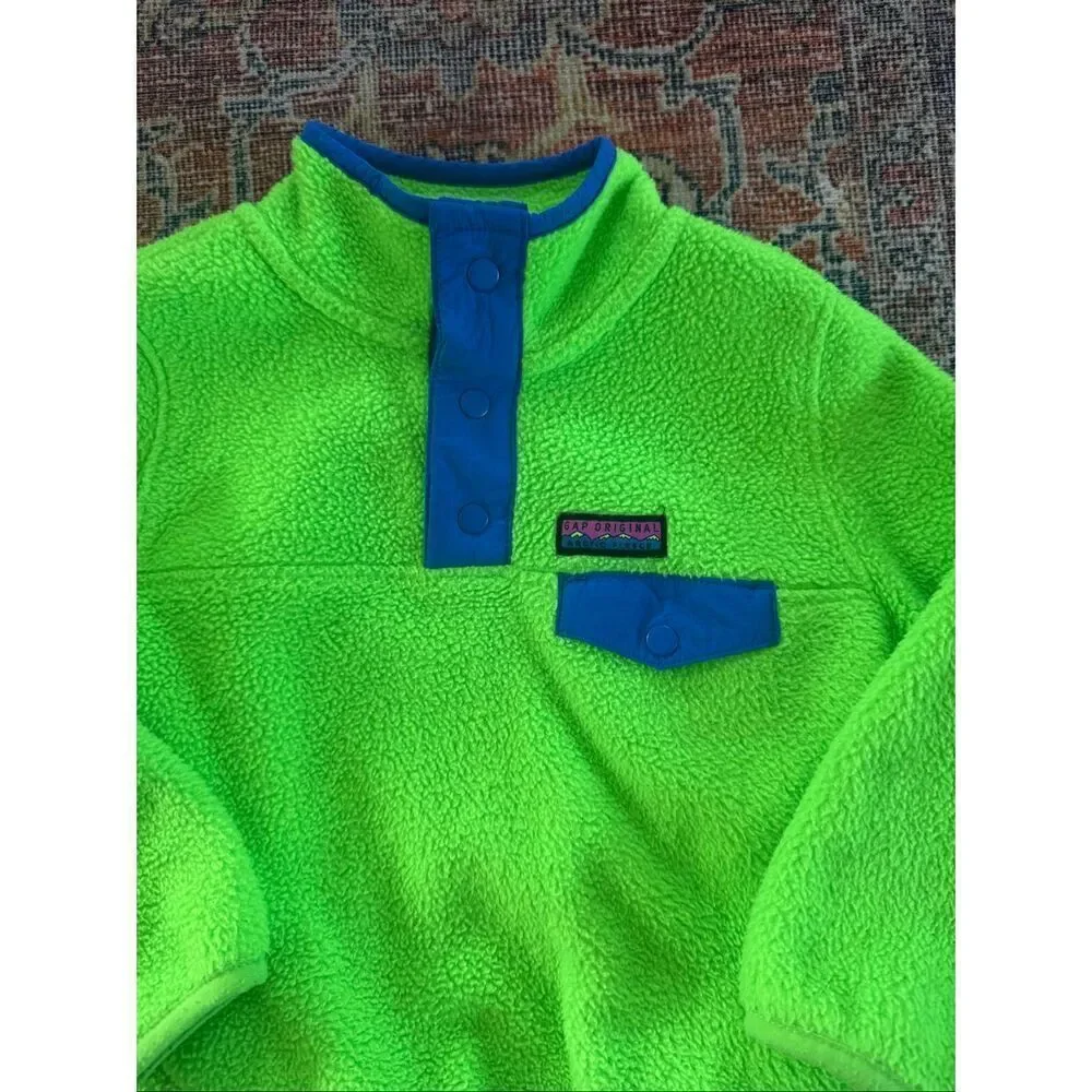 Gap 2T Kids Arctic Fleece Mockneck Pullover in electric green neon